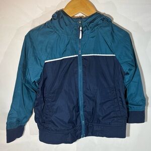 Kids Boys Size 3T Teal and Navy Windbreaker Jacket Lightweight Hooded Zip-Up